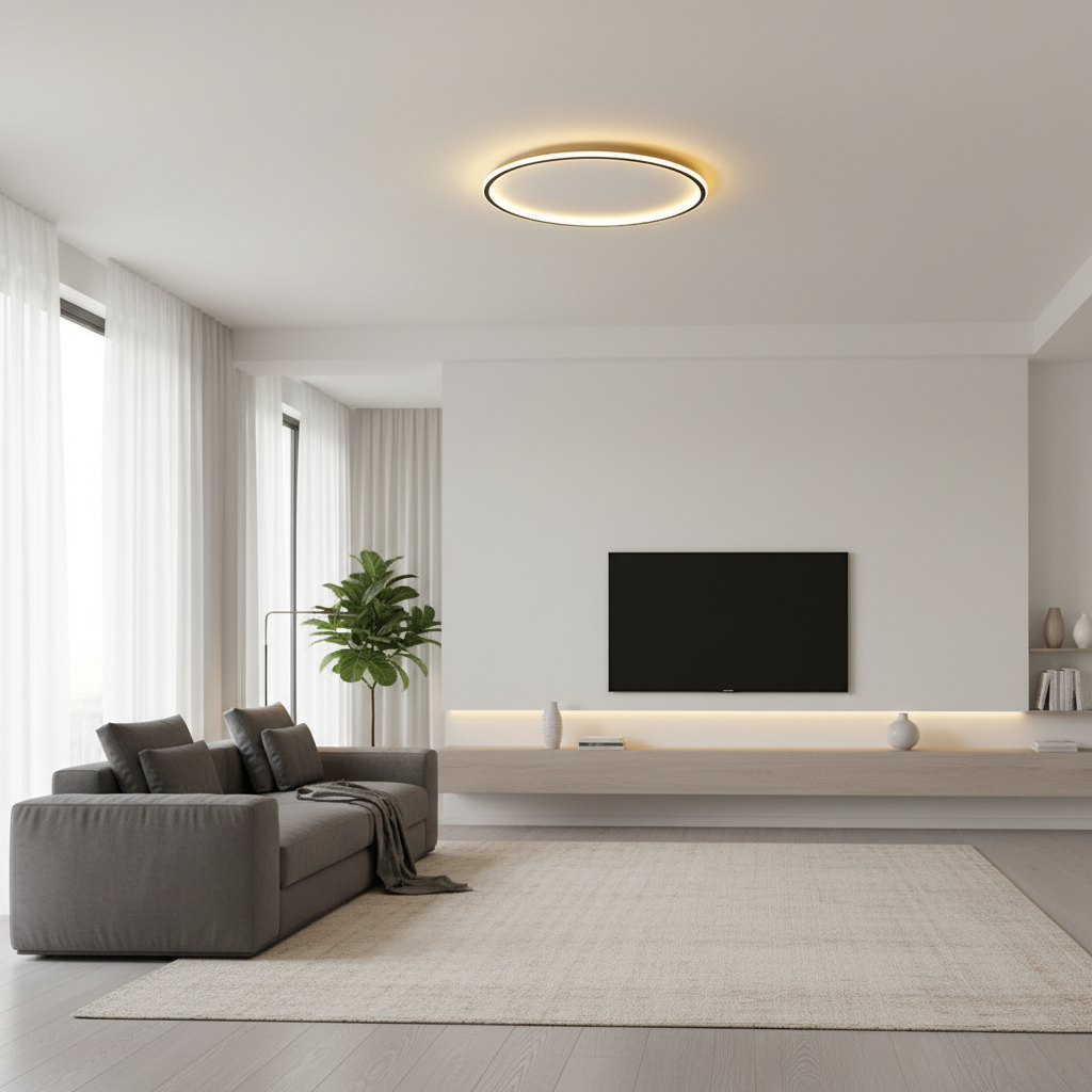 Round LED Ceiling Light Black | Modern Flush Mount Fixture