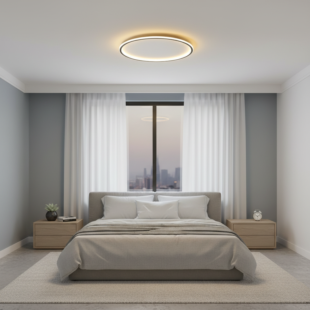 Round LED Ceiling Light Black | Modern Flush Mount Fixture
