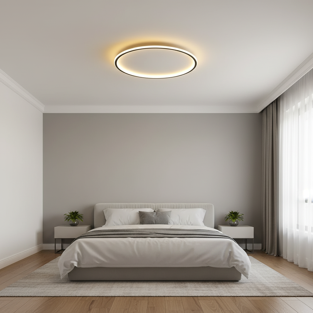 Round LED Ceiling Light Black | Modern Flush Mount Fixture