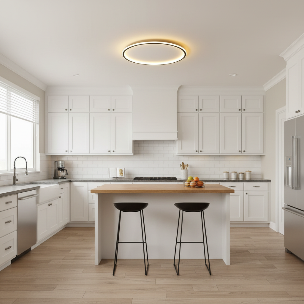 Round LED Ceiling Light Black | Modern Flush Mount Fixture