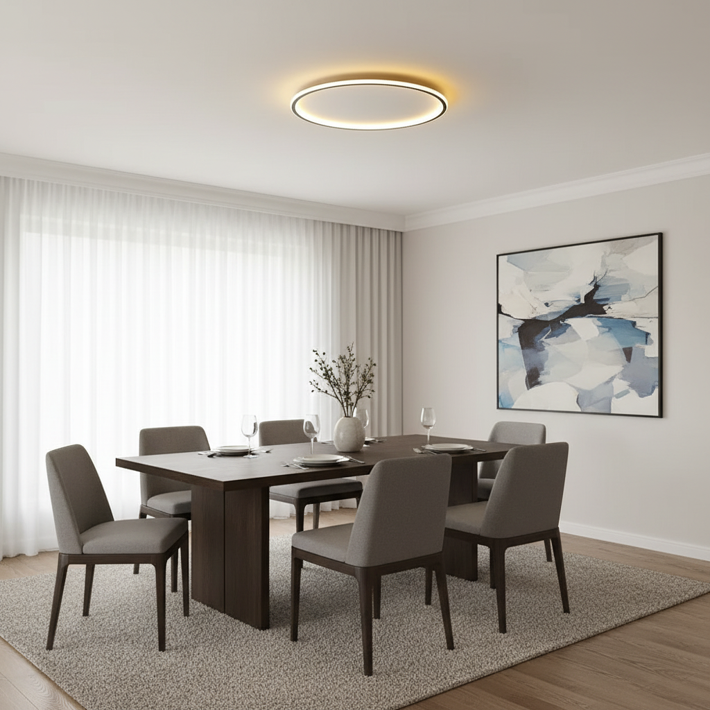 Round LED Ceiling Light Black | Modern Flush Mount Fixture